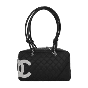 Chanel Cambon Medium Shoulder Bag Black Calfskin Leather Double Strap