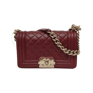 Chanel Le Boy Small Burgundy Lambskin Leather Antiqued Gold Hardware