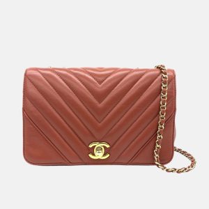 Chanel Classic Flap Rectangular Mini Crossbody Bag Chevron Quilted Calfskin Leather Red