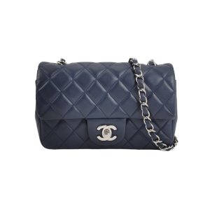 Chanel Classic Flap Rectangular Mini Navy Lambskin Silver Hardware