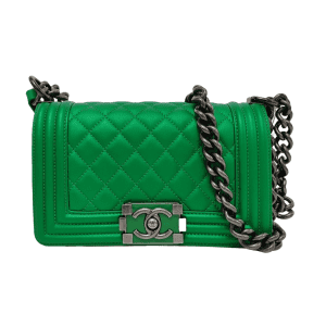 Chanel Le Boy Small Green Calfskin Leather Bag Antiqued Silver Hardware 2014-2015