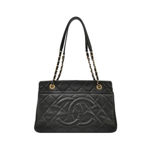 Chanel PST Petite Shopping Tote Black Caviar Leather CC Logo Gold Hardware 2012-13