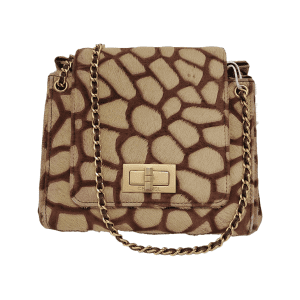 Chanel Brown Beige Giraffe Print Pony Hair Accordion 2.55 Reissue Shoulder bag
