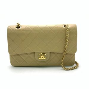 Chanel Classic Flap Vintage Medium Beige Lambskin Leather with 24k Gold HW, 1994-1996