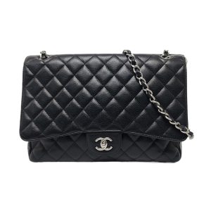 Chanel Classic Flap Maxi Black Caviar Leather Single Flap with Silver Hardware