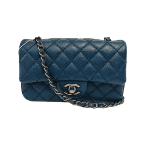 Chanel Classic Flap Rectangular Mini Navy Caviar Leather Silver Hardware