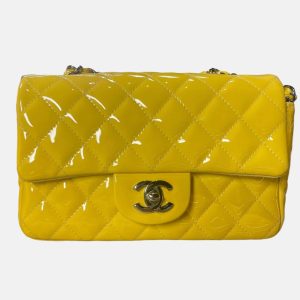 Chanel Classic Flap Rectangular Mini Yellow Patent Leather Silver HW, 2014-2015