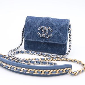 Chanel 19 Card Case on Chain in Denim Canvas