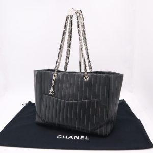 Chanel Mademoiselle Tote in Black Striped Leather