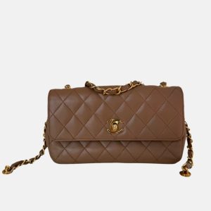 Chanel Classic Flap Mini Vintage Beige Lambskin Leather Adjustable Gold-tone Chain