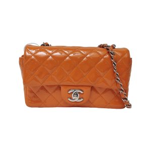 Chanel Classic Flap Rectangular Mini Orange Patent Leather Silver HW