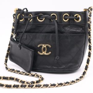 Chanel Mini Bucket Bag in Black Leather
