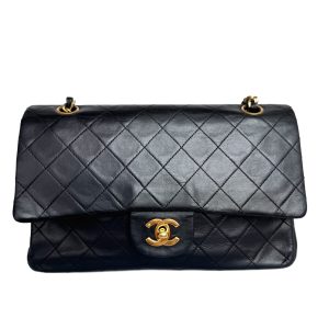 Chanel Classic Flap Vintage Medium Black Lambskin Leather with 24k Gold Hardware 1989-1991