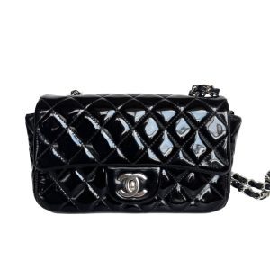 Chanel Classic Flap Rectangular Super Mini Black Patent Leather Silver Hardware 2014