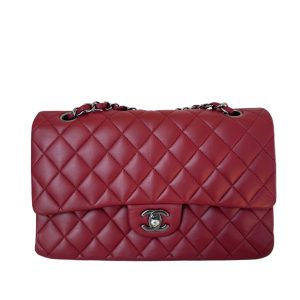 Chanel Classic Flap Burgundy Lambskin Leather Gunmetal Grey HW, 2011-2012
