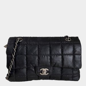 CHANEL Nylon Square Quilted Flap Bag Black Puffer Curved Bottom