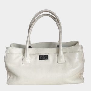 Chanel Cerf Executive East West Small White Caviar Leather Handbag