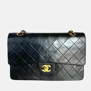 Chanel Classic Flap Vintage Black Lambskin Leather with 24k Gold Hardware, 1986-1988