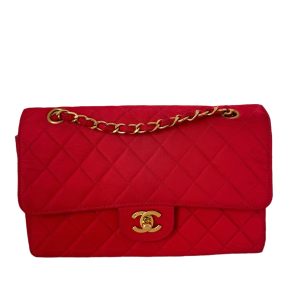 Chanel Classic Flap Medium Vintage Red Nylon Satin with 24k Gold Plated HW