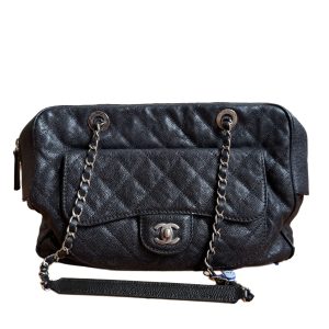 Chanel Paradoxal Camera Bag Black Caviar Leather Double Chain Silver Hardware
