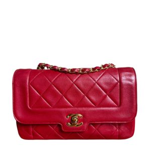 Chanel Diana CC Flap Bag Small Vintage Red Lambskin Leather with 24k Gold HW, 1989-1991
