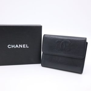 Chanel Compact Wallet in Black Caviar Leather