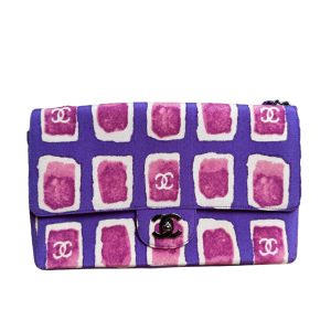 Chanel Flap Shoulder Bag Frame Purple Pink Cloth 2000-2002 Single Chain