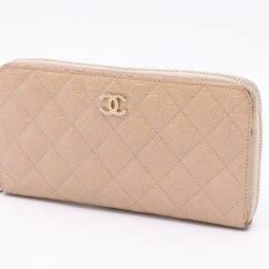 Chanel Long Zippy Wallet in Beige Camelia Matelassé Leather