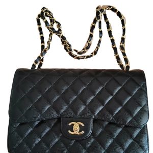 Chanel Classic Flap Jumbo Black Caviar Leather Double Flap with Gold Hardware