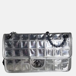 Chanel Ice Cube Chocolate Bar Classic Flap Metallic Silver PVC with Leather