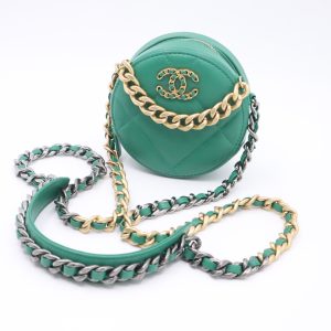 Chanel 19 Round Clutch on Chain in Green Leather
