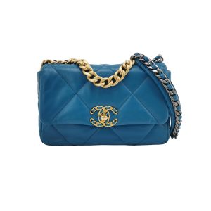 Chanel 19 Bag Small Teal Blue Gold Hardware Chain Crossbody Bag