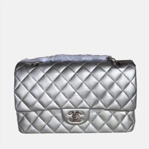 Chanel Classic Flap 2010 Silver Lambskin Leather
