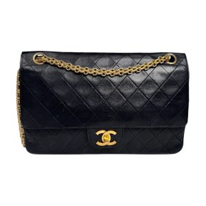 Chanel Classic Flap Vintage Black Lambskin Leather with 24k Gold Hardware Chain Strap