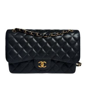 Chanel Classic Flap Jumbo Black Caviar Leather Double Flap with Gold Hardware