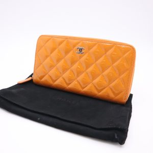 Chanel Long Zippy Wallet in Orange Patent Leather