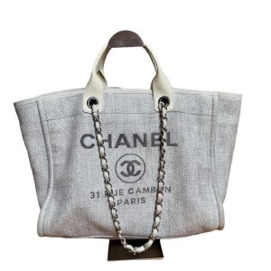 Chanel Deauville Tote Medium Light Blue Grey Denim Top Handle 2013-2014