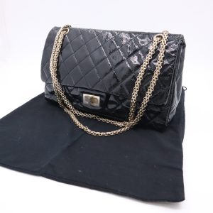 Chanel 2.55 Large Patent Flap in Black Matelasse Leather
