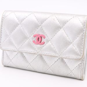 Chanel Card Case in Silver MatelassÃ© Leather