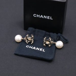 Chanel Black CC Earrings with Pearls