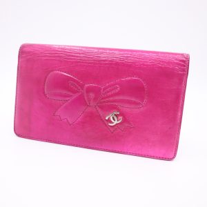 Chanel Bow Long Wallet in Pink Metallic Foil Leather