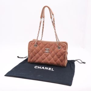 Chanel French Riviera Chain Shoulder Bag in Brown Caviar Matelassé Leather