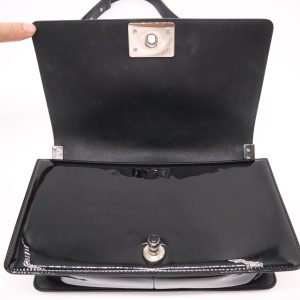 Chanel Old Medium Boy Bag in Black Patent Leather