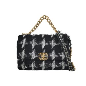 Chanel 19 Bag 2021 Medium Black White Checkered Tweed Bag