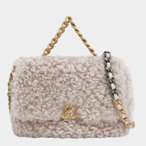 Chanel 19 Bag 2021 Small Pink Shearling Flap Bag