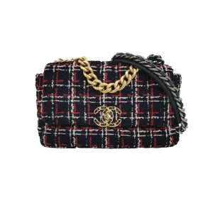 Chanel 19 Bag 2021 Small Tricolor Black Checkered Tweed Bag