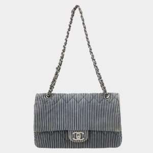 Chanel Classic Flap 2008 Medium Blue Canvas Stripes