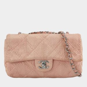 Chanel Classic Flap 2012 Medium Pink Snake Skin
