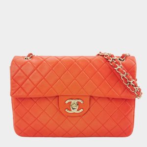 Chanel Classic Flap Maxi Orange Leather Giant CC Logo
