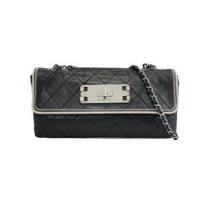 Chanel East West Mademoiselle Flap Bag 2008 Medium Black Leather Shoulder Bag